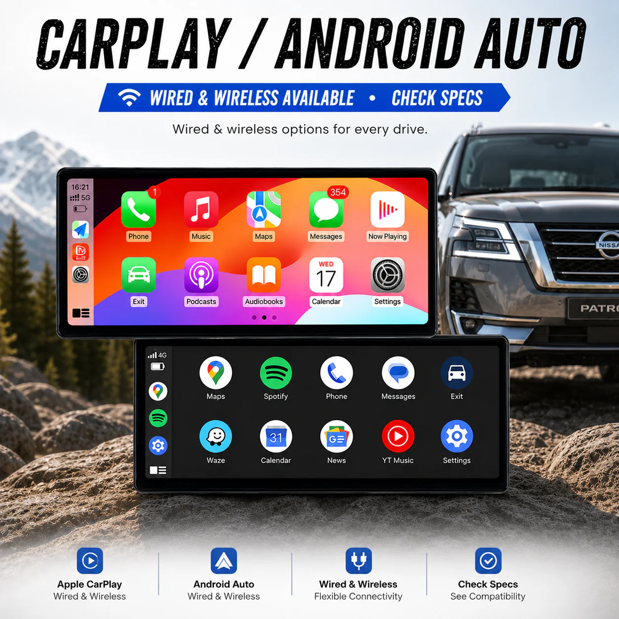 Nissan Patrol Y62 Ti / Ti-L / Warrior (2010 - 2024) 12.3" HD Plug & Play Head Unit Upgrade Kit: Car Radio with Wireless & Wired Apple CarPlay & Android Auto - Image 10